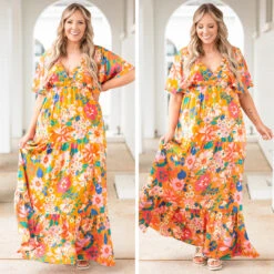 Walking Through Flowers Dress, Orange -VogueBabe Store 13 b7370cc5 66b5 4049 ae34 7490395d75d9