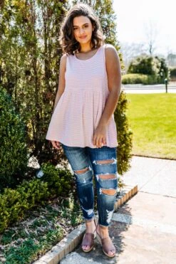 Weekender Waffle Babydoll Stripe, Pink -VogueBabe Store 373A2236