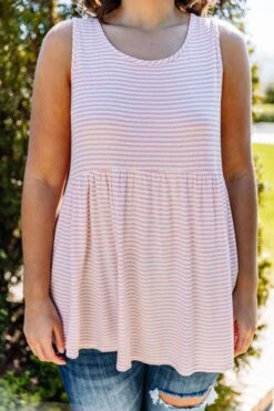 Weekender Waffle Babydoll Stripe, Pink -VogueBabe Store 373A2245