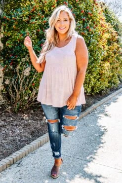 Weekender Waffle Babydoll Stripe, Pink -VogueBabe Store 373A2258