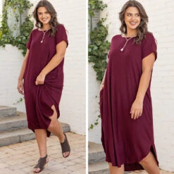 Here We Go Again Dress, Burgundy -VogueBabe Store 5.1
