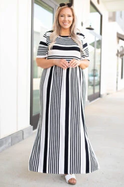 Stripe On Cue Maxi Dress, Black