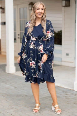 Beautifully Blooming Dress, Navy -VogueBabe Store BeautifullyBloomingDress Navy 0043