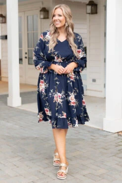 Beautifully Blooming Dress, Navy -VogueBabe Store BeautifullyBloomingDress Navy 0046