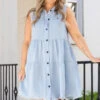 Buttoned Up Dress, Light Denim -VogueBabe Store ButtonedUpDress LightDenim 2083