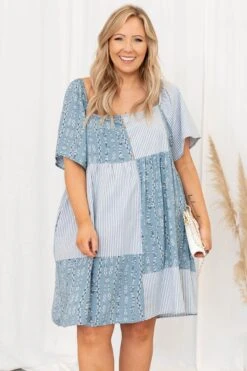 Catching Fireflies Dress, Blue-White