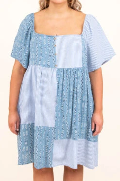 Catching Fireflies Dress, Blue-White -VogueBabe Store CatchingFirefliesDress Blue White 7064