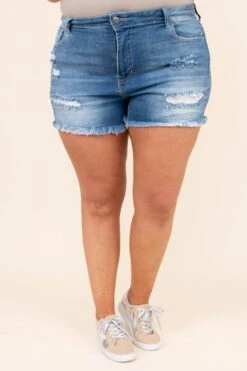 Good Times And Tan Lines Shorts, Medium Wash -VogueBabe Store DSC 2230