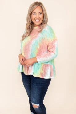 Emerald Neon Sunsets Top, Mint-Peach