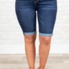Don't Call Me Angel Jean Shorts, Navy Blue -VogueBabe Store Don tCallMeAngelJeanShorts NavyBlue 0004