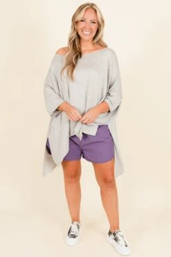 Feeling Motivated Shorts, Lilac Grey 14 Feeling Motivated Shorts, Lilac Grey -VogueBabe Store FeelingMotivatedShorts LilacGrey 1