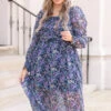 Flowers All Over Dress, Navy Orchid