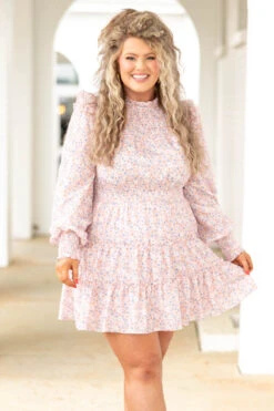 Goldie Flowerpress Dress, Dusty Pink