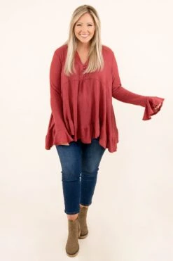 Happier Than Ever Tunic, Brick Red -VogueBabe Store HappierThanEverTunic BrickRed 2805