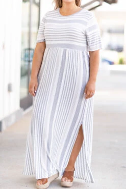 Stripe On Cue Maxi Dress, Heather Gray -VogueBabe Store IMG 2859