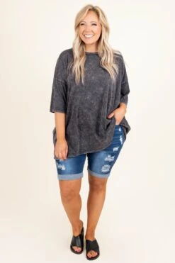 Embracing The Sun Shorts, Dark Wash -VogueBabe Store MyBoyfriendTee Charcoal 8988