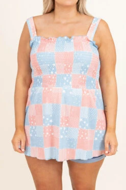 Nice Night Top, Pink/Blue -VogueBabe Store NiceNightTop Pink Blue 8814