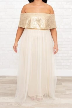 Posh Outlook Maxi Dress, Gold -VogueBabe Store PoshOutlookMaxiDress Gold 9948
