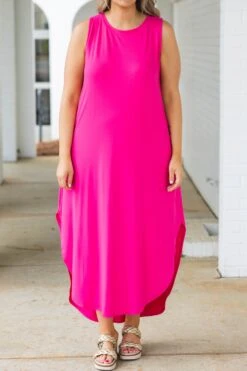 Simple Truths Midi Dress, Fuchsia -VogueBabe Store SimpleTruthsMidiDress Fuchsia 2