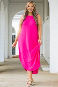 Simple Truths Midi Dress, Fuchsia -VogueBabe Store SimpleTruthsMidiDress Fuchsia 5