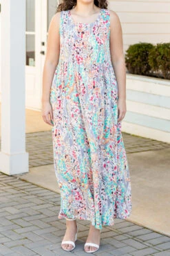 Summer Babe Maxi Dress, Gray Multi -VogueBabe Store SummerBabeMaxiDress GrayMulti 9116