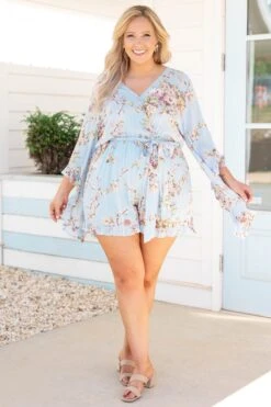 Twisted Memories Romper, Light Blue -VogueBabe Store TwistedMemoriesRomper LightBlue 0373