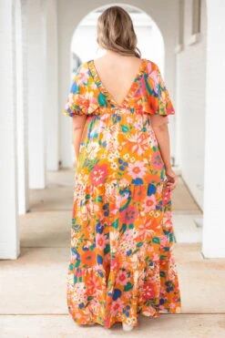 Walking Through Flowers Dress, Orange -VogueBabe Store WalkingThroughFlowersDress Orange 9765