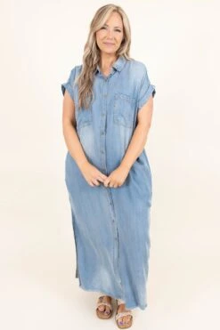Watch Me Win Dress, Denim -VogueBabe Store WatchMeWinDress Denim Kim 4