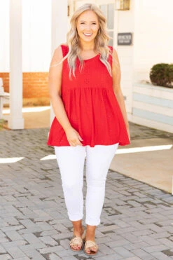 Weekender Eyelet Babydoll, Tomato -VogueBabe Store WeekenderEyeletBabydoll Tomato 3851