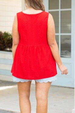 Weekender Eyelet Babydoll, Tomato -VogueBabe Store WeekenderEyeletBabydoll Tomato 2