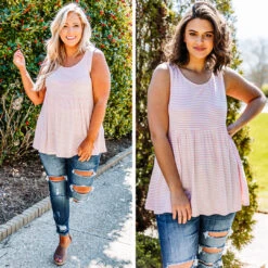 Weekender Waffle Babydoll Stripe, Pink -VogueBabe Store pink stripe babydol